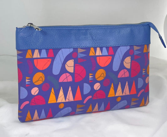 Pochette WONDER midi vera pelle atomo e pattern CIRCUS blu