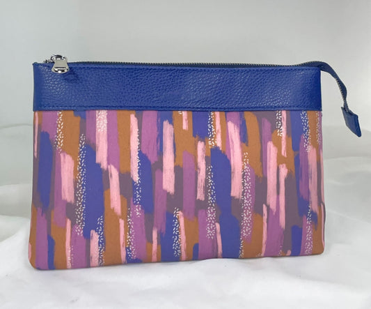 Pochette WONDER midi vera pelle blu gitano e pattern BRUSH blu